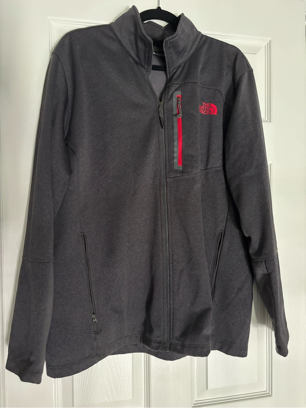 The North Face Men's Charcoal Fleece Jacket with Red Trim